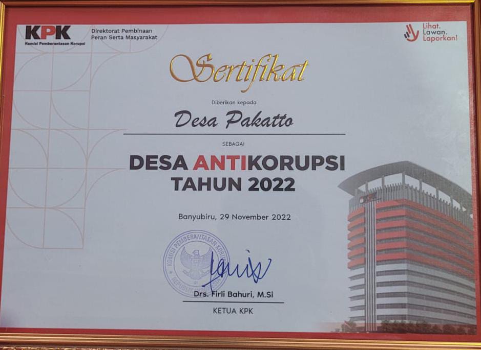 Penuhi Syarat dan Indikator, Pakatto Berhasil Masuk 10 Desa Antikorupsi di Indonesia