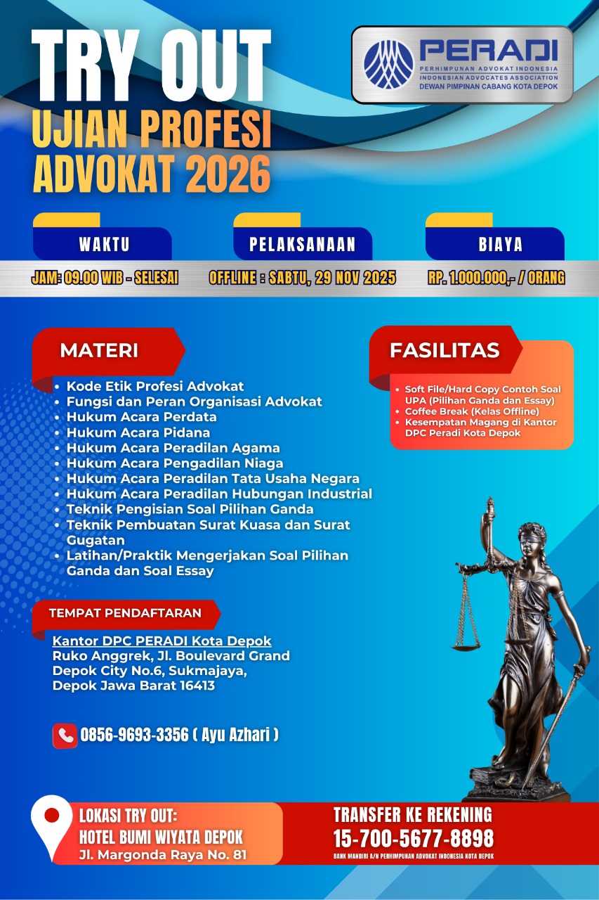 PERADI Depok Gelar Try Out Ujian Profesi Advokat 2026, Siapkan Peserta Lebih Matang Hadapi UPA