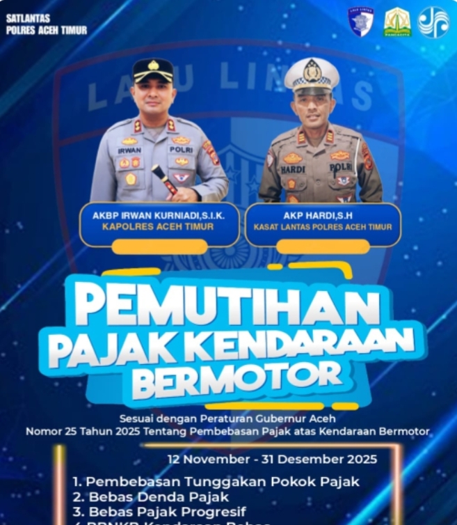 Kabar Gembira Bagi Masyarakat Aceh Timur, Mulai 12 November 2025, Diberlakukan Pemutihan Pajak Kendaraan Bermotor   