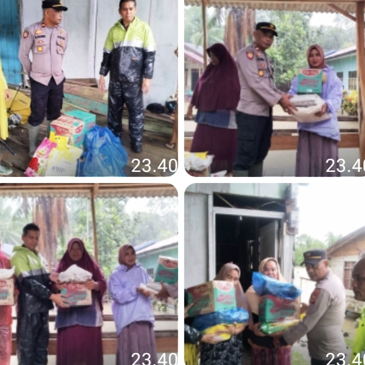 Kapolsek Darul Aman Bersama Camat Serahkan Bantuan Kepada Warga Terdampak Banjir
