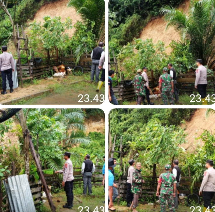 Respons Cepat Polsek Peureulak Barat Adanya Tanah Longsor Akibat Hujan Deras