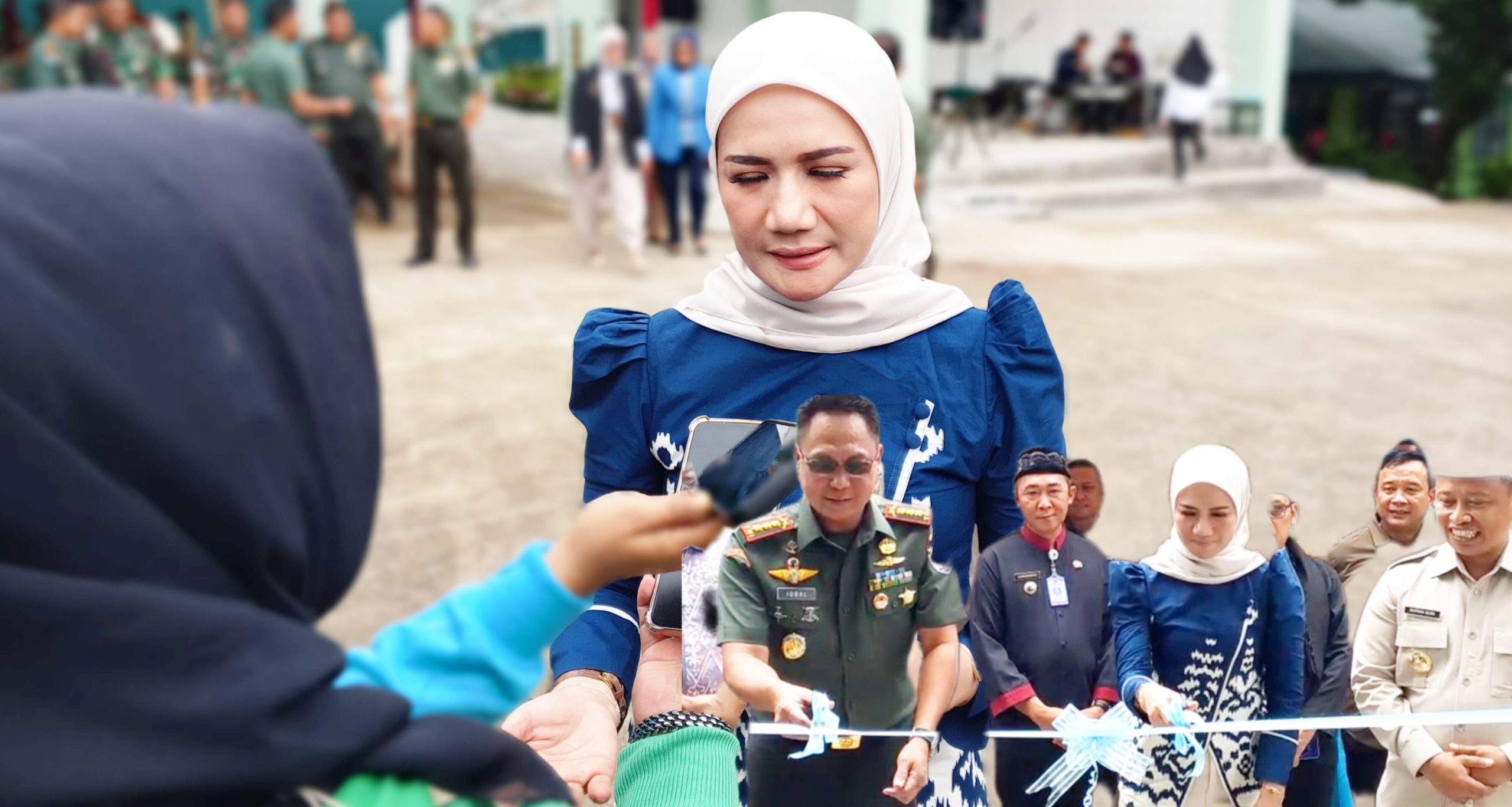 Wakil Ketua DPRD Kota Depok, Yeti Wulandari, saat gunting pita menandai peresmian Gedung Tangguh Kodim 0508 mulai beroperasi. (dok. Star7Tv/Roni)