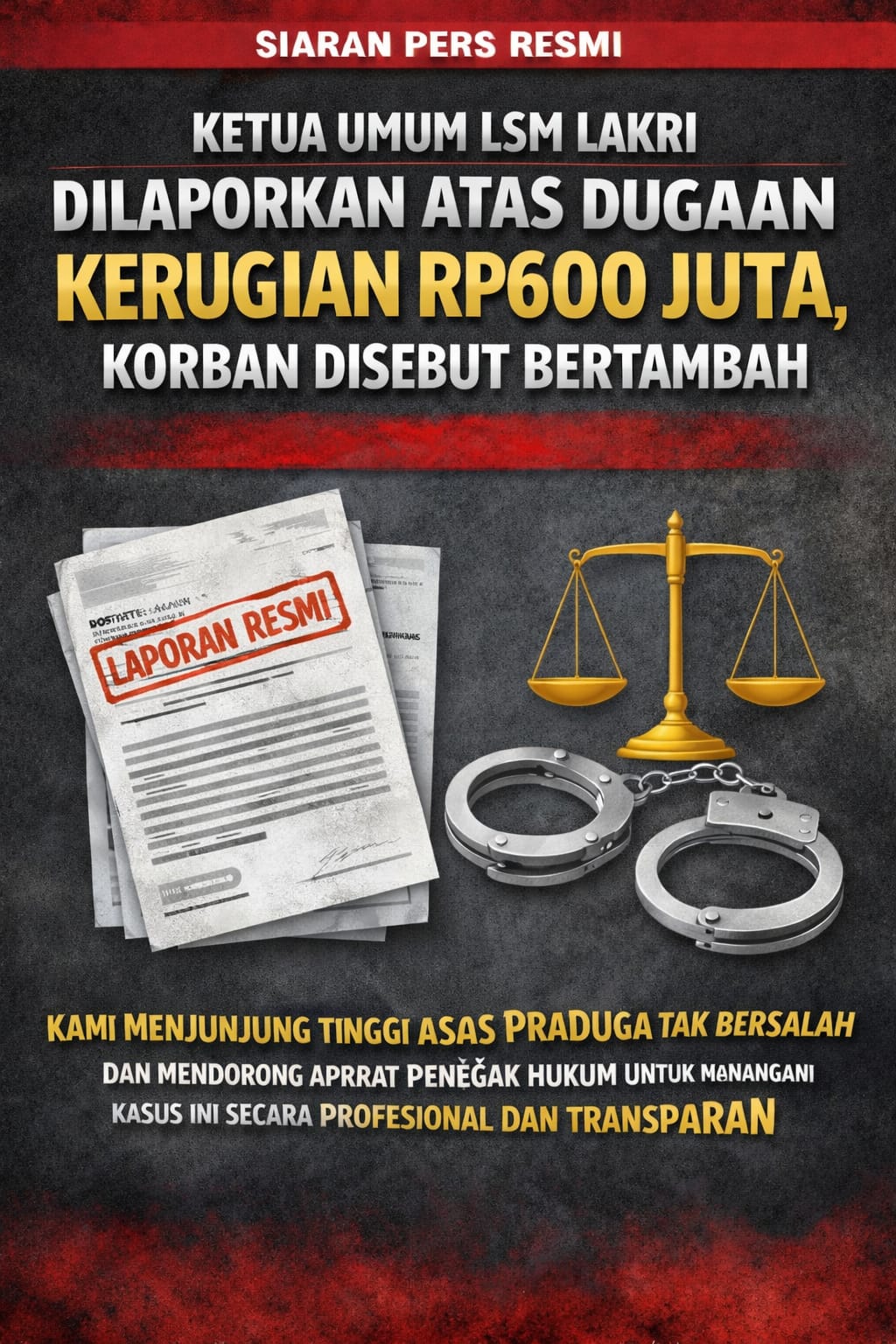 Ketua Umum LSM LAKRI Dilaporkan atas Dugaan Kerugian Rp600 Juta, Korban Disebut Bertambah