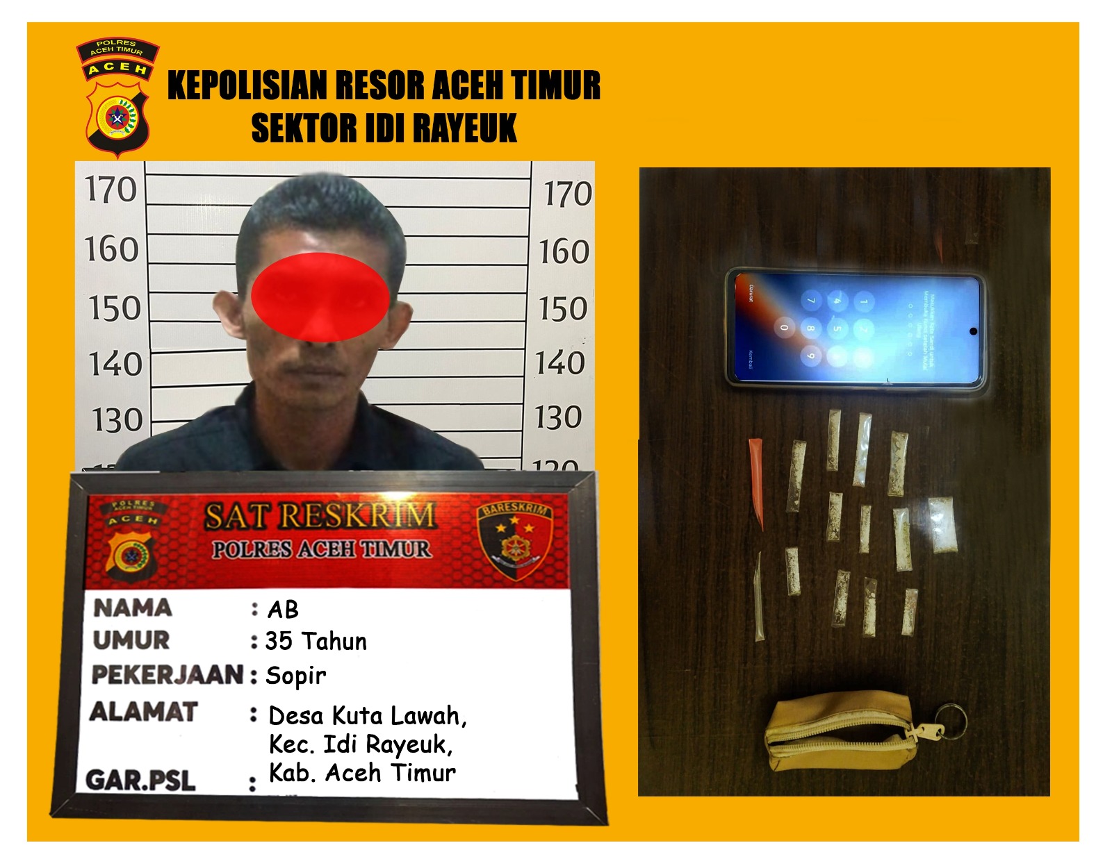 Patroli Kamtibmas Berbuah Penindakan, Personel Polsek Idi Rayeuk Amankan Terduga Pelaku Narkoba, 12 Paket Sabu Disita