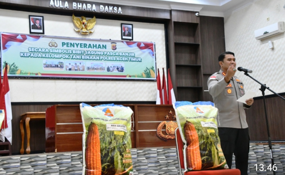 Pascabanjir, Polres Aceh Timur Bantu Petani Bangkit Lewat Penyaluran Bibit Jagung