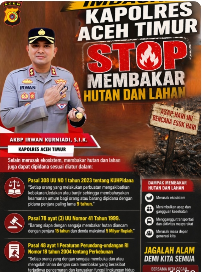 Waspada El Nino “Godzilla”, Kapolres Aceh Timur Imbau Warga Cegah Karhutla
