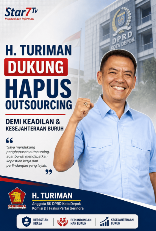 Pic Anggota DPRD Depok dari Komisi D, H. Turiman dukung hapus Outsourcing, demi keadilan dan kesejahteraan buruh. (dok. Star7Tv/foto edit, Roni)